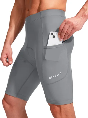 Vista 2 de Bikewa Pantalones cortos de ciclismo para hombre, acolchados en 3D, ciclismo de carretera, montaña, ciclismo, ciclismo, ciclismo UPF 50+, bolsillos