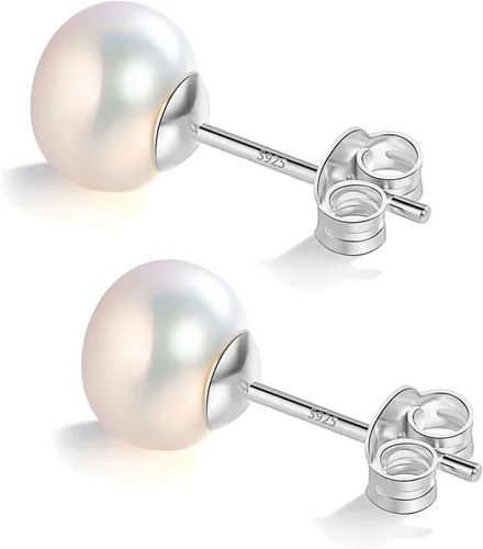 Vista 8 de YAMI Black/Grey/White Pearl Earrings, Real Cultured Pearl, 925 Sterling Silver Stud Earrings Plated with 18K Gold, Classic & Elegant Jewelry Gifts