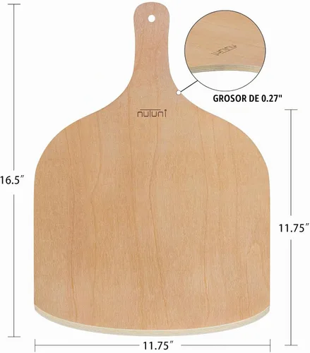 Vista 3 de Paquete de 2 cáscaras de madera para pizza, juego de paletas grandes de pizza de 12 pulgadas para horno, piedra, sartén o parrilla, espátula