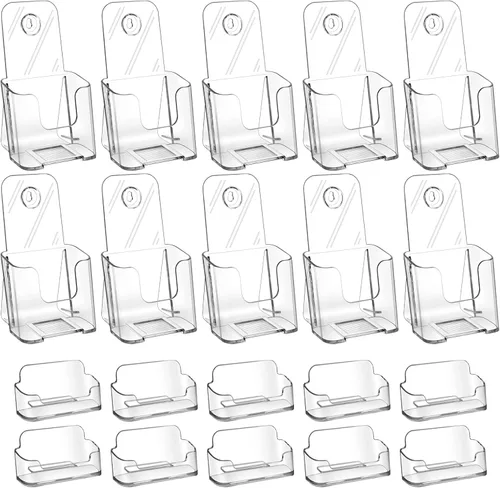 Vista 9 de zavekia Soporte acrílico para folletos de 0.4 pulgadas de ancho, soporte para folletos de montaje en pared, organizador de encimera, soportes