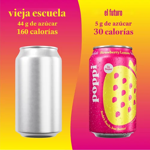 Vista 5 de POPPI - Soda prebiótica de limonada de fresa, lata de 12fl. oz