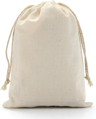 Vista 3 de DRQ Bolsas de algodón con cordón – Bolsas ecológicas de muselina para regalo y recuerdo de fiesta (5 x 7 pulgadas) – Bolsas de tela de algodón sin