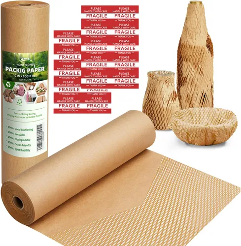 Vista 15 de Papel de embalaje de panal de abeja, papel de embalaje de 12" x 100', alternativa sustitutiva para envoltura de amortiguación de burbujas para Negro
