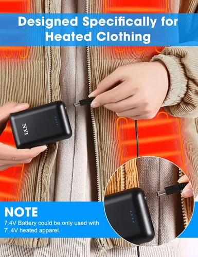 Vista 3 de NYI Batería de 7.4 V para chaleco con calefacción, chaquetas con capucha, pantalones calefactados, abrigo térmico para hombres y mujeres, paquete