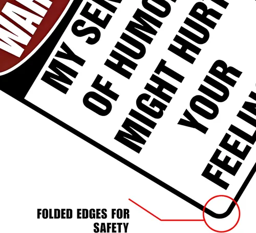 Vista 4 de Custom Kraze Warning My Sense of Humor Might Hurt Your Feelings! Cartel de metal divertido para tu garaje, cueva de hombre, patio o pared.