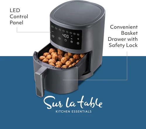 Vista 2 de Sur La Table Compact - Freidora de aire de 3.8 cuartos - Pantalla táctil LED digital con 8 programas preestablecidos, freír al aire, hornear, asar
