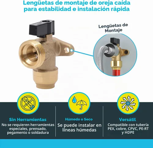 Vista 3 de SharkBite Válvula de ángulo para lavadora MHT de 1/2 pulgada x 3/4 pulgada, accesorio de plomería de latón de conexión a presión, tubería PEX