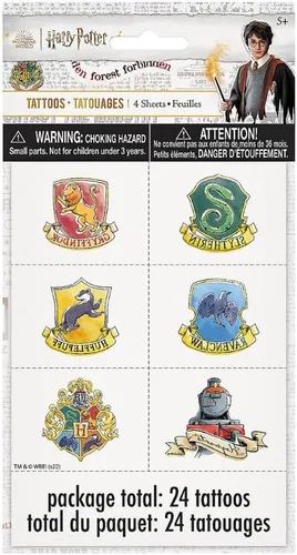 Vista 3 de Unique Tatuajes de Harry Potter de varios colores (paquete de 24) Diseño llamativo, perfecto para fanáticos de Hogwarts, fiestas de cumpleaños