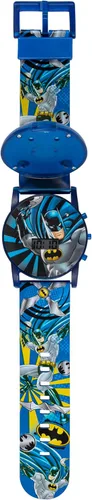 Vista 6 de Accutime Batman DC Comics - Reloj digital para niños, luces LCD intermitentes, apertura abatible, reloj musical, banda de plástico azul, Logo Cara