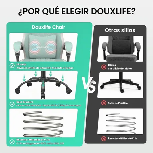 Vista 9 de Douxlife Silla de juegos de tela Tech, silla de computadora de oficina de Verde