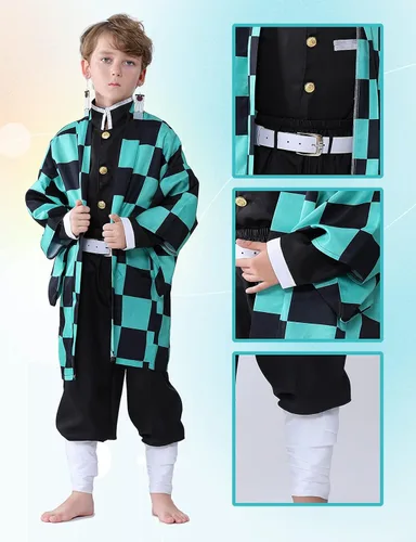 Vista 3 de Hotiego Tanjir Kamado Cosplay Costume Demon Cosplay Outfits Cape Anime Costume Halloween Costumes for Boys Girls