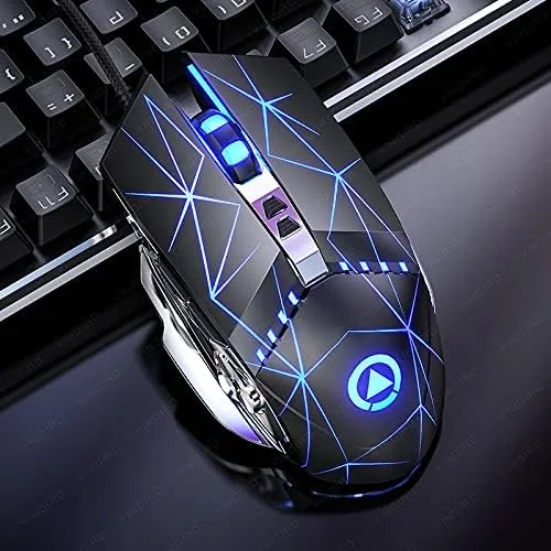 Vista 2 de LETGOALL Silent Click - Ratón de computadora con cable con retroiluminación RGB, 4 DPI ajustables hasta 3200, mouse ergonómico para jugadores