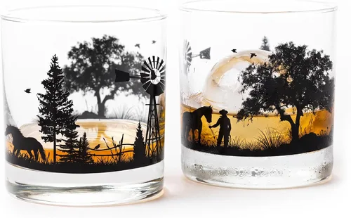 Vista 21 de Juego de vasos de whisky de paisaje de playa Black Lantern Juego de 2 vasos estilo antiguo de 11 oz Vasos de cóctel con base pesada en caja