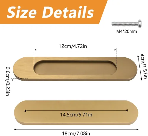 Vista 2 de MOROBOR Tiradores de puerta corredera ovalados autoadhesivos de 7.087 in, 2 manijas de aleación de aluminio sin perforaciones para puertas Bronce