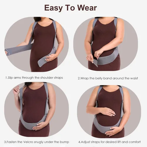 Vista 6 de Bandas para el vientre para mujeres embarazadas, banda para el vientre con correas de soporte ajustables, cinturón de maternidad para espalda