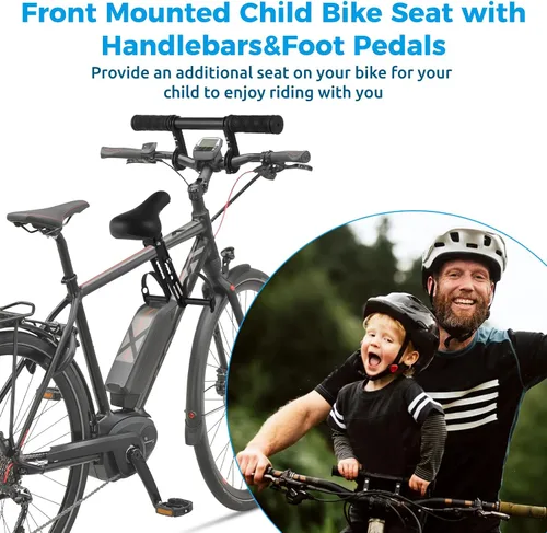Vista 3 de Lnrueg Asiento de bicicleta para niños para bicicleta de adulto, asiento de bicicleta para niños con manillar y pedales de pie, asiento de bicicleta