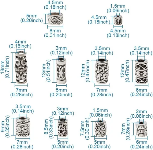 Vista 6 de KISSITTY 300 unidades/caja de cuentas espaciadoras de columna de plata antigua tibetana con dije de tubo para barba para hombres de 0.177 in a 0.709