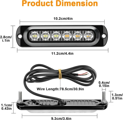 Vista 2 de EEEKit 10 luces LED estroboscópicas de emergencia, 6 LED ámbar blanco estroboscópico luces intermitentes de emergencia de montaje en superficie
