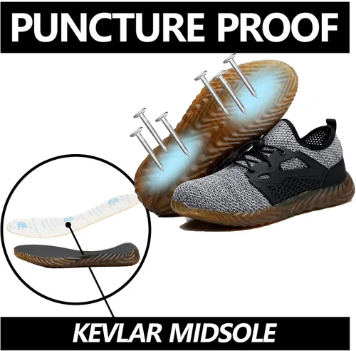 Vista 16 de SUADEX Zapatos deportivos con punta de acero para hombres y mujeres, indestructibles, ligeros, cómodos, antideslizantes, puntera compuesta