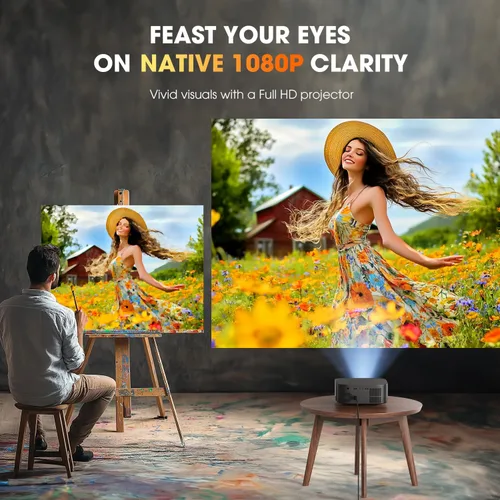 Vista 7 de [Más de 386 aplicaciones integradas] Proyector inteligente DBPOWER E2 con WiFi y Bluetooth, mini proyector nativo 1080P compatible con Netflix Gris