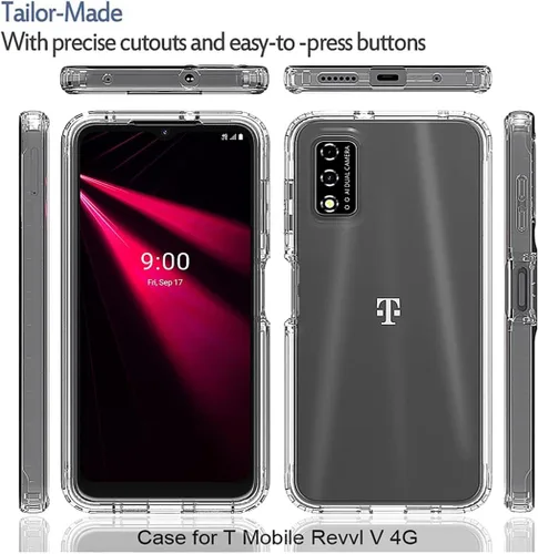 Vista 5 de Funda para teléfono T-Mobile Revvl V 4G con protector de pantalla de vidrio templado, carcasa protectora de cuerpo completo transparente