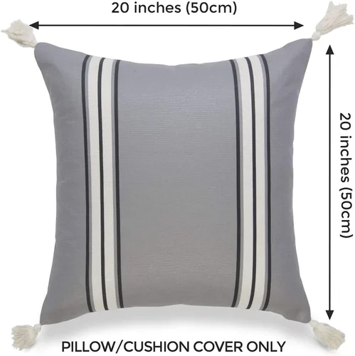 Vista 2 de Hofdeco Funda de almohada decorativa neutra solamente, para sofá, sofá o cama, borla a rayas gris oscuro, 20 x 20 pulgadas