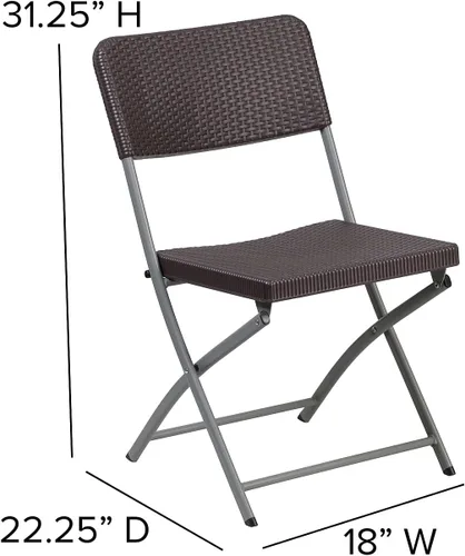 Vista 3 de Flash Furniture HERCULES Series - Silla plegable de plástico de ratán marrón con marco gris
