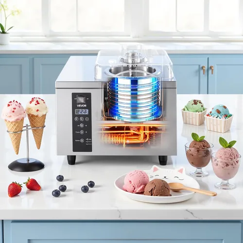 Vista 8 de VEVOR Máquina comercial de helado duro, 500 W, 1.32 galones/hora, heladera de gelato duro con cilindro de acero inoxidable 304 de 2.8 L, panel LED