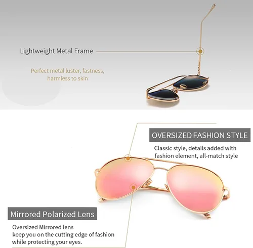 Vista 3 de SUNGAIT Women's Lightweight Oversized Aviator Sunglasses - Mirrored Polarized Lens
