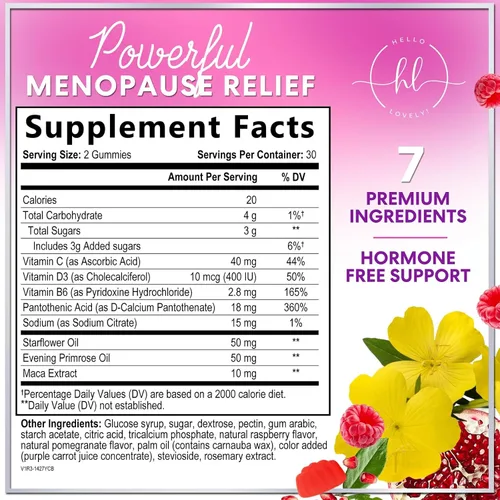 Vista 2 de Suplementos para la menopausia para mujeres, apoyo natural completo para sofocos suaves y sudores nocturnos, gomitas de alivio de la menopausia