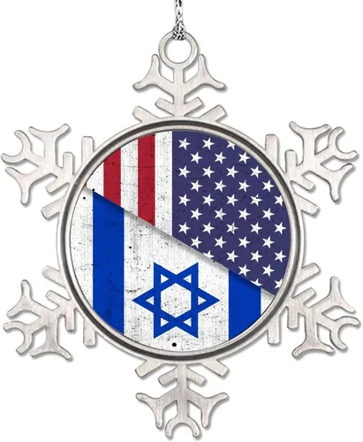 Vista 9 de Adornos de copo de nieve con la bandera estadounidense de Israel United We Stand with Israel, decoraciones de Navidad para árbol, adornos de Navidad