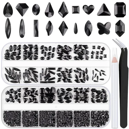 Vista 21 de Juego de 3440 piezas de cristales de vidrio transparente blanco y AB, en 6 tamaños con lápiz recogedor, pinzas para manicura con brillo iridiscente