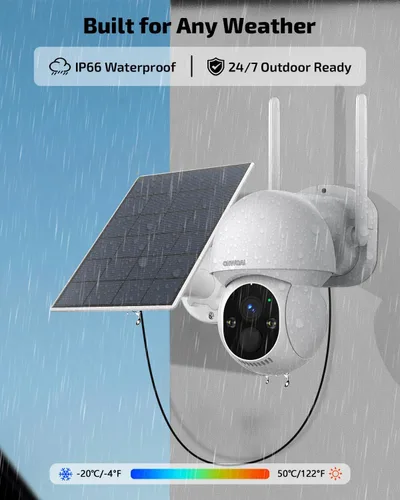 Vista 8 de 《100% alimentado por energía solar y audio bidireccional》Sistema de cámara PTZ inalámbrica para exteriores, cámaras con batería de 4MP alimentadas