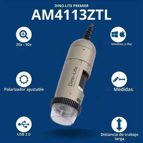 Vista 2 de Dino-Lite AM4113ZTL Microscopio digital de mano con polarizador ajustable, 1,3 MP, 10 x 90 x