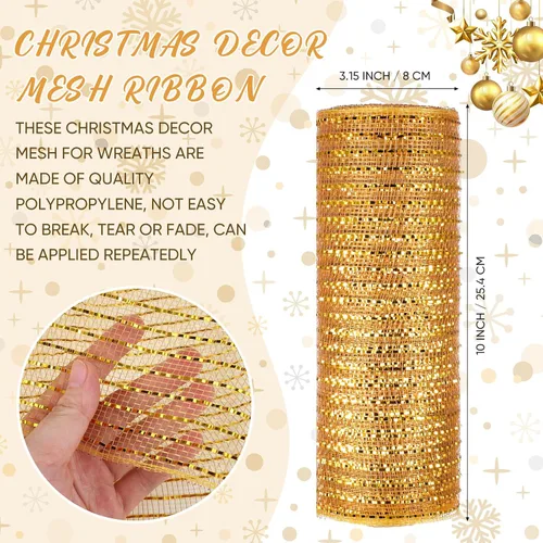 Vista 2 de Funtery 4 Rollos de 40 Yardas de Cinta de Malla Decorativa de Navidad, Cinta de Malla Decorativa con Tallo de Chenilla y Abrazaderas de Plástico