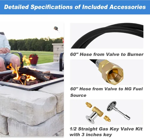 Vista 3 de Skyflame Manguera de conexión de gas natural, kit completo de instalación para fogatas NG, desde quemador hasta gas natural, incluye juego de llaves