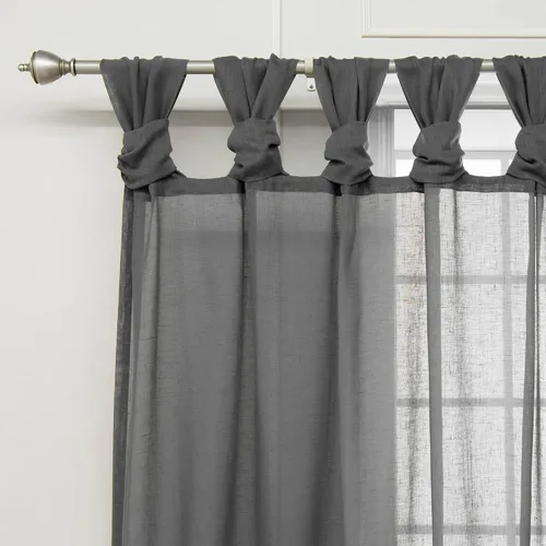 Vista 2 de Best Home Fashion Juego de 2 cortinas traslúcidas de lino sintético con pestaña torcida, tratamiento de ventana para sala de estar, comedor, Gris