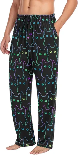 Vista 4 de Pantalones de pijama de cuadros blancos y negros para hombre, pantalones de descanso separados suaves para hombres
