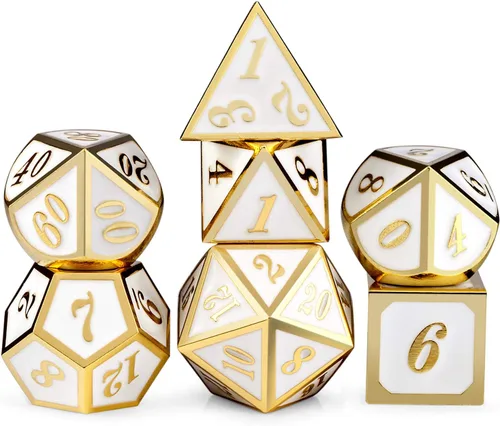 Vista 24 de DNDND - Dados de diseño antiguo, 7 dados de metal de latón con caja de metal para juegos de mesa como Dungeons and Dragons