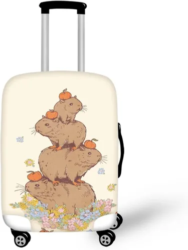 Vista 16 de COEQINE Funda para equipaje de viaje, protector de maleta, funda de equipaje lavable, tamaño S-XL (18-32 pulgadas), Blue Capy Bara Swim, L