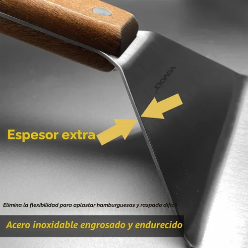 Vista 4 de Juego de espátulas de metal de acero inoxidable para plancha, espátula raspadora para parrilla para BBQ/parrilla superior plana, mango de espiga