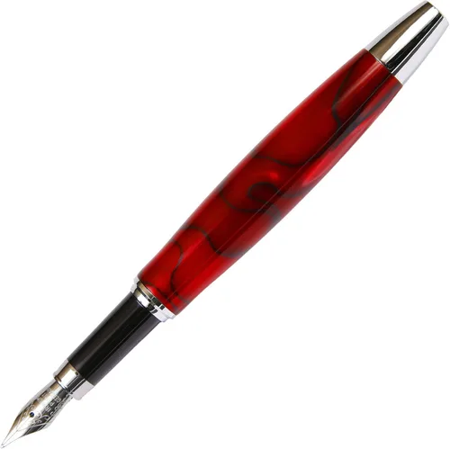 Vista 2 de Pluma estilográfica Toscana roja y negra, cuerpo brillante marmoleado Rojo & negro