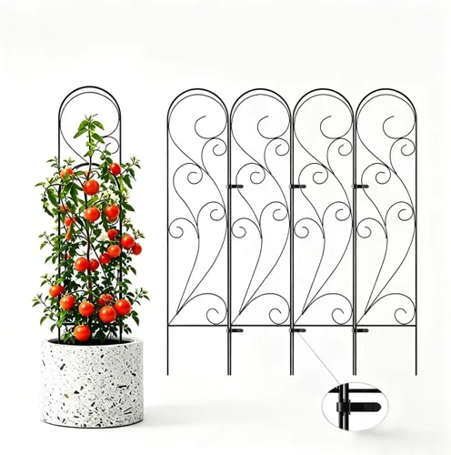 Vista 8 de Zhongma Paquete de 4 enrejados de metal de 24 pulgadas para plantas en macetas que trepan, interior y exterior, enrejado de soporte para plantas