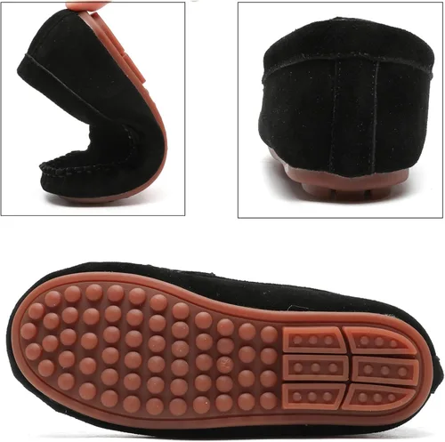 Vista 2 de DADAWEN Mocasines de piel de ante suave para niños y niñas pequeños, zapatos de vestir planos para barco, para boda, iglesia, zapatos Oxford