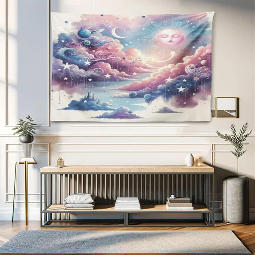 Vista 177 de Ambesonne Tapiz Trippy, vista panorámica de la cascada con bosques de ensueño y mandala oriental psicodélico, decoración de tela para colgar