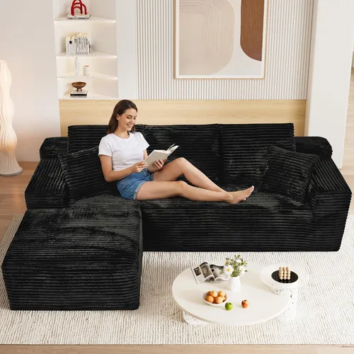 Vista 17 de Sofás seccionales de nube deshuesada de 95 pulgadas para sala de estar, cómodo y esponjoso sofá de espuma viscoelástica en forma de L, sofá modular