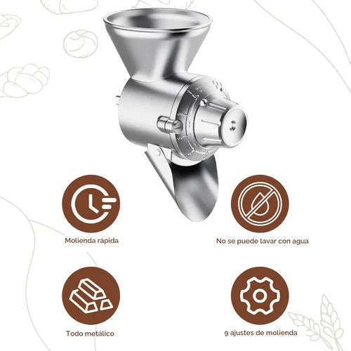 Vista 3 de Accesorio para molinillo de granos para batidora de pie KitchenAid, molinillo de harina completamente metálico de 9 niveles para KitchenAid