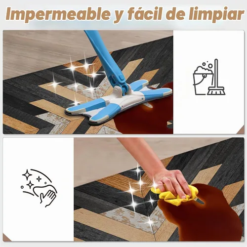 Vista 5 de Tyrot Alfombras de cocina negras estilo boho azteca, juego de 2 tapetes acolchados antifatiga, alfombras de espuma de estilo occidental para cocina