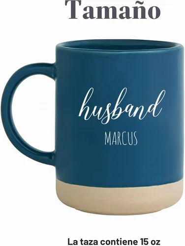 Vista 5 de Let's Make Memories Juego de 2 tazas de gres personalizadas, para el día de San Valentín, para parejas, para bodas, aniversarios, color azul, diseño
