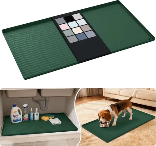Vista 115 de URMONA - Tapete de silicona impermeable para debajo del fregadero, 16 x 10 Beige